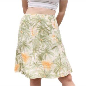 Vintage Pastel Green and Orange Botanical Patterned Sheer Silk Wrap Skirt